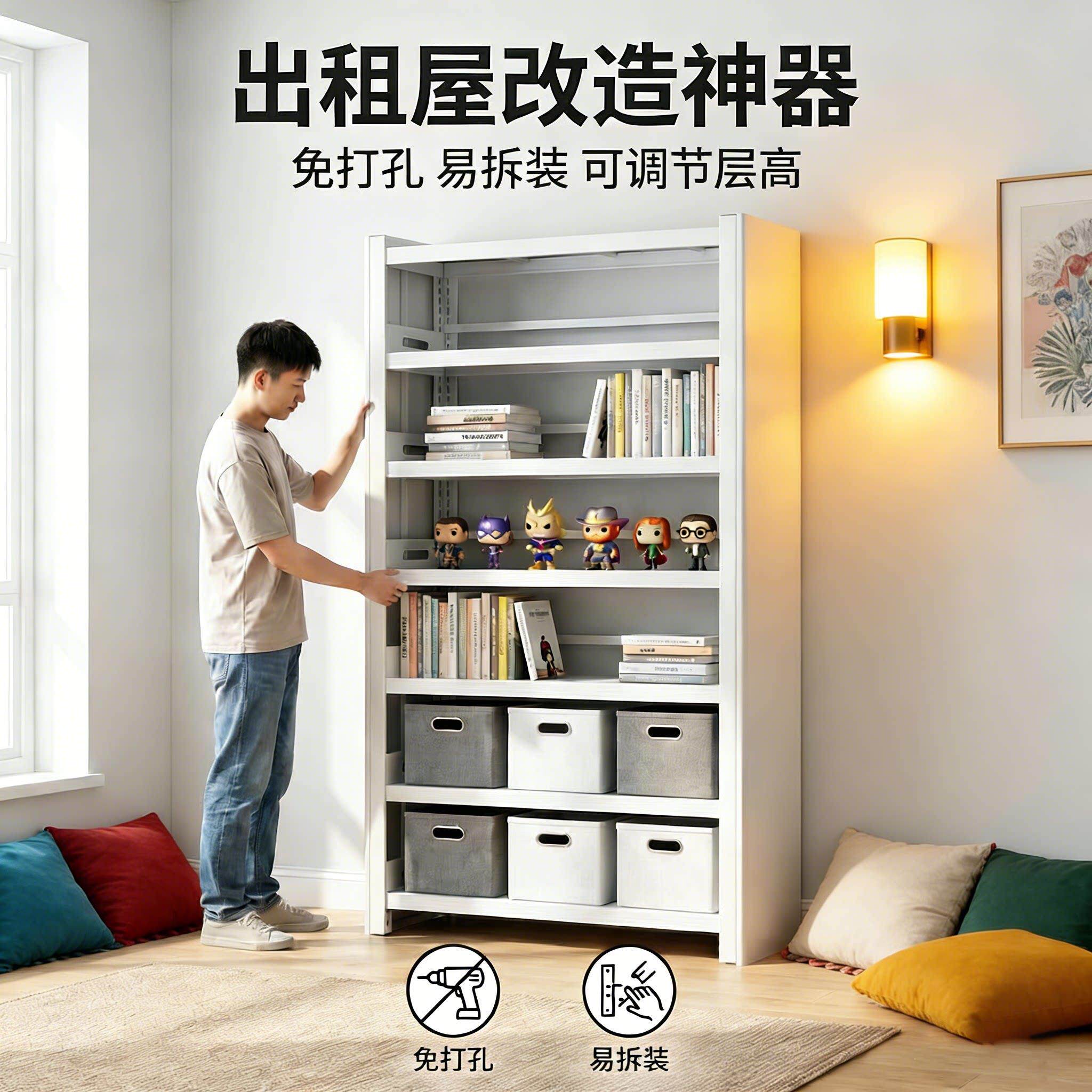 书架落地置物架钢制多层收纳储物架图书馆书架儿童绘本架展示架子