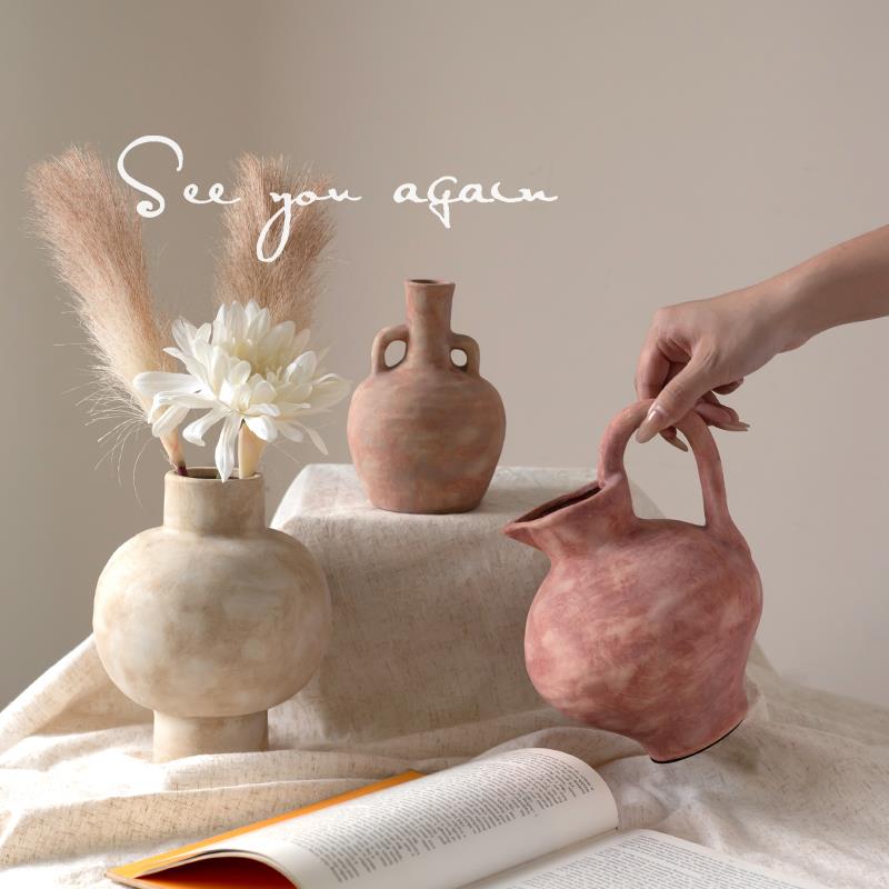 中古手作陶瓷花瓶侘寂风陶艺客厅民宿插花鲜花水培餐桌装饰品摆件