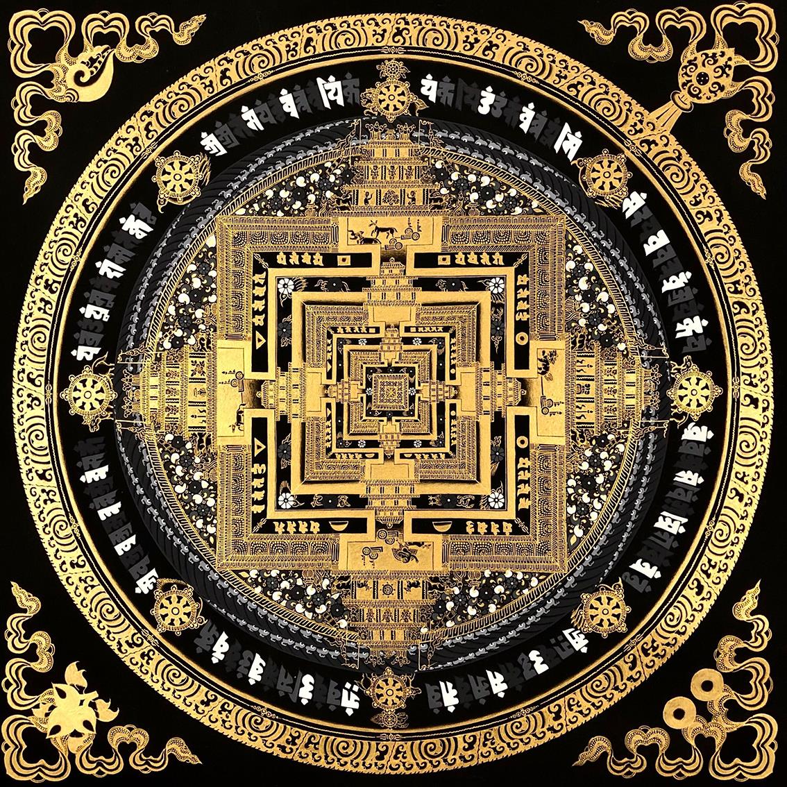 西藏涂色时轮金刚坛城填色画手绘装饰画DIY描金画稿自己画唐卡