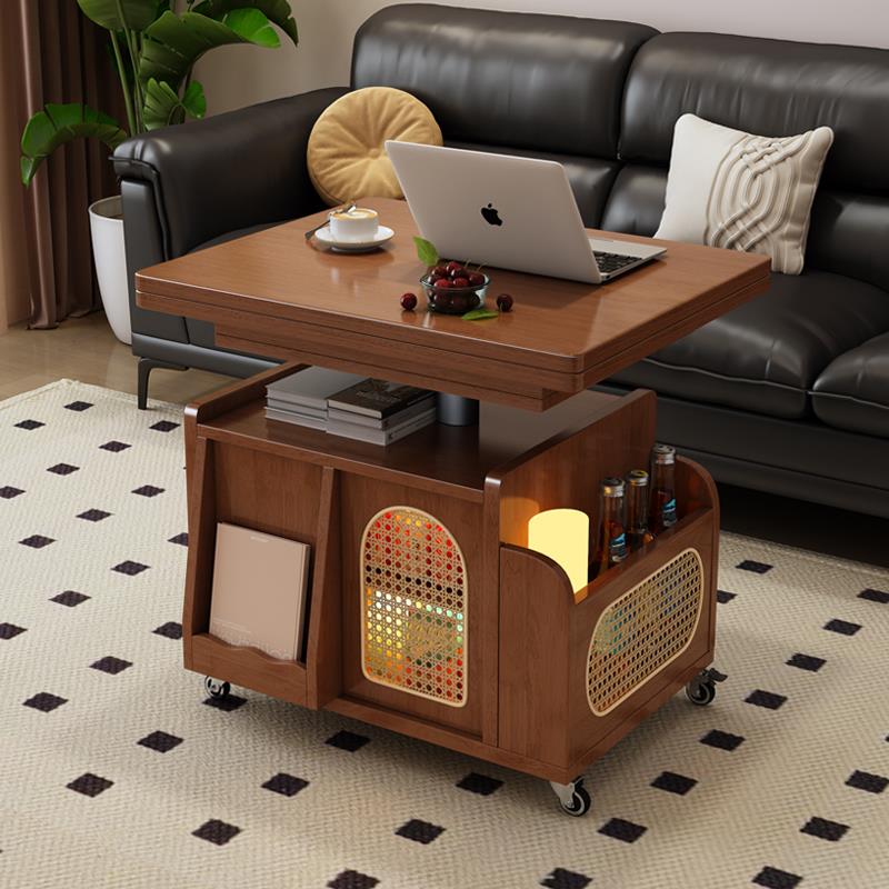 升降茶几折叠移动边几推车实木茶台茶桌小户型客厅多功能餐桌两用