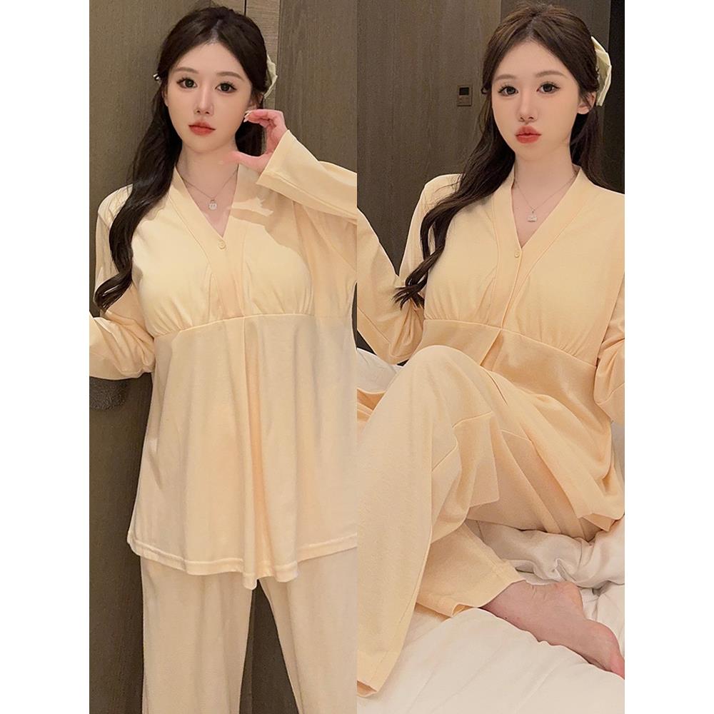 带胸垫月子服夏季薄款纯棉产后哺乳孕妇睡衣秋冬8月份9产妇家居服