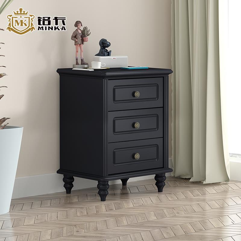 全实木床头30/35/40/45/50CM简欧经典黑卧室床边柜时尚轻奢收纳柜