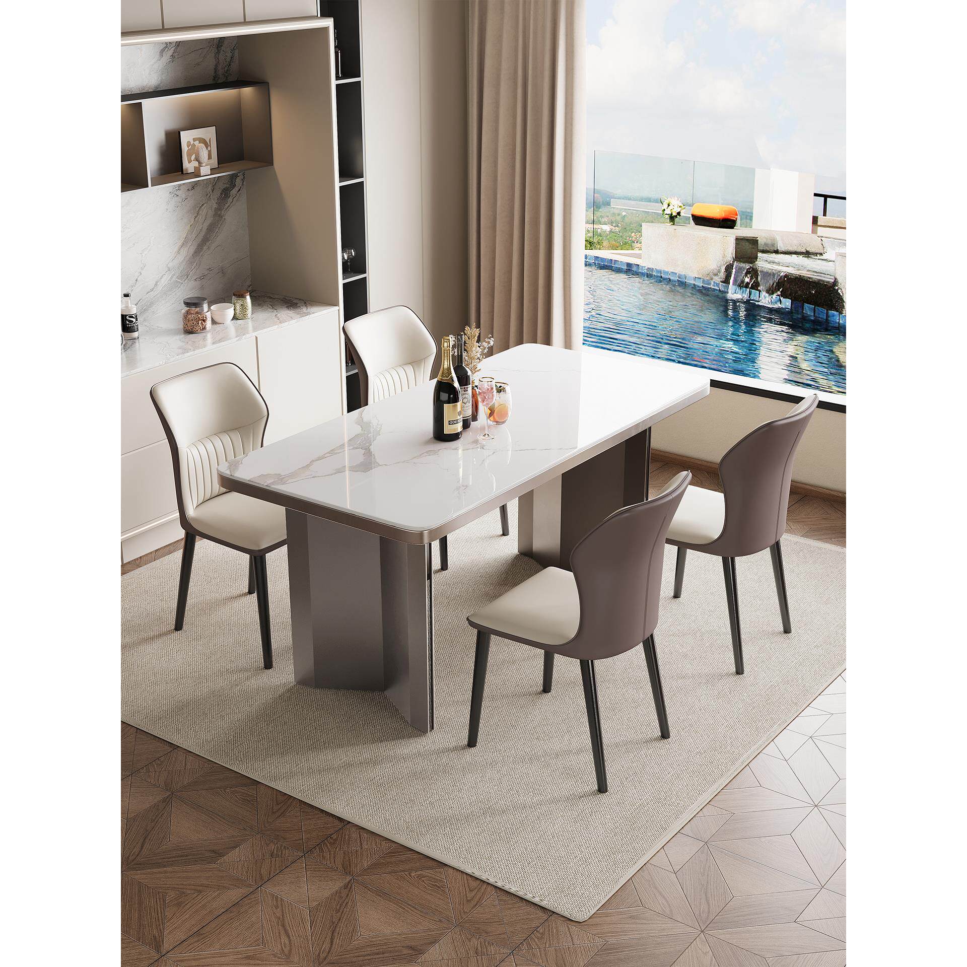 意式极简岩板餐桌椅组合设计师现代简约轻奢家用小户型长方形桌