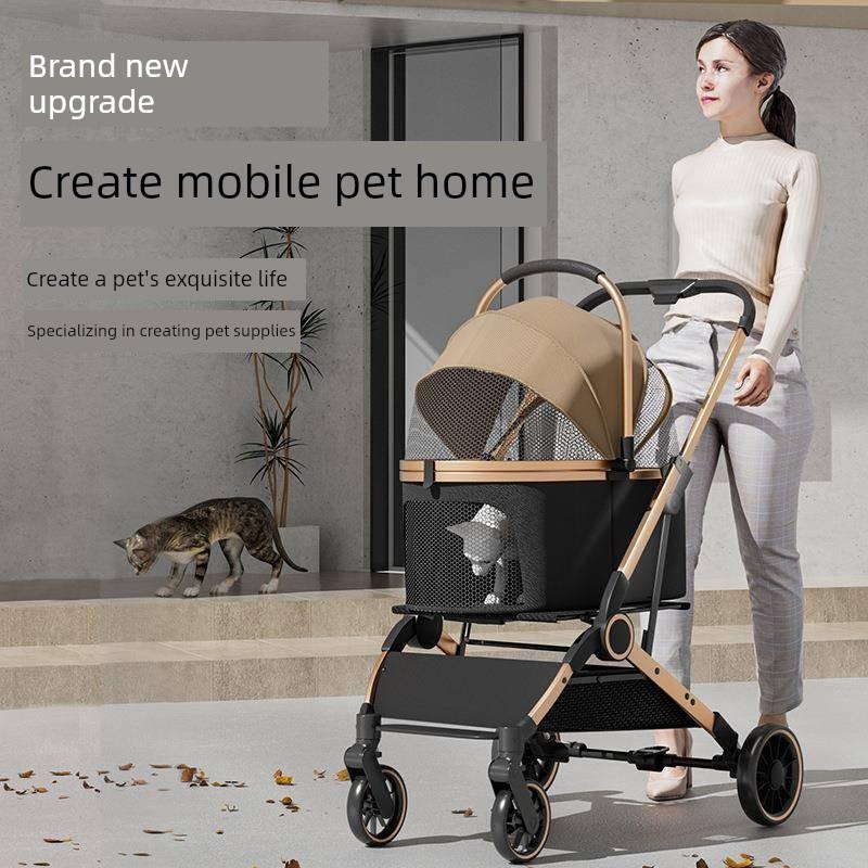 一键收车轻便推行宠物推车猫咪狗狗通用宠物推车分离式可手提睡蓝