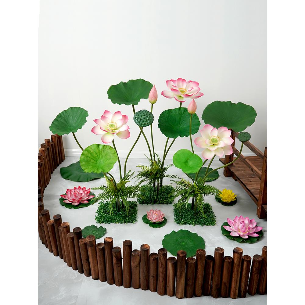 荷花仿真花手感假荷叶中式水池装饰造景芦苇绿植景观舞蹈摆设道具