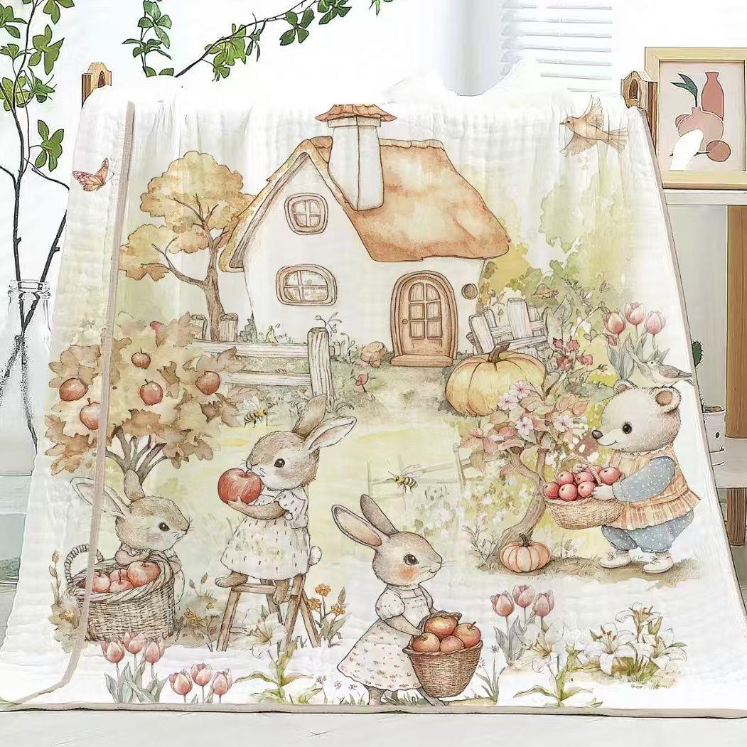 A类全棉六层纱布包被婴儿浴巾数码印花儿童盖毯洗澡巾幼儿园被子