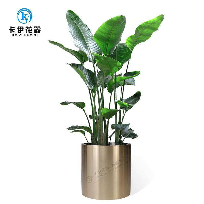 卡伊花器 圆柱形不锈钢花盆 大型落地金属花箱户外树箱 北欧花钵