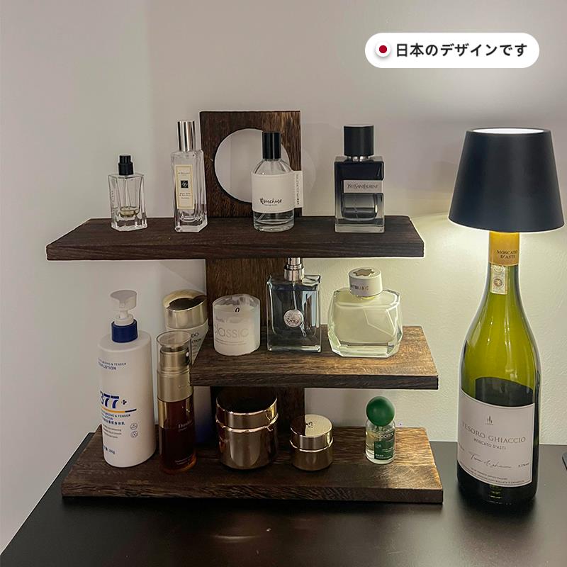 日本中古风香水置物架实木展示架化妆台桌面护肤化妆品多层收纳层