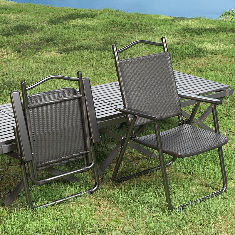 居之花折叠椅露营庭院靠背桌椅套件仿藤编摆摊户外野餐便携露营椅