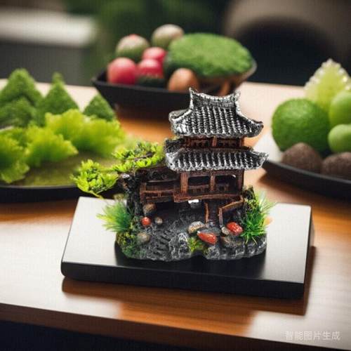 刺身假山造景日式海鲜餐厅摆盘装饰鱼缸鱼身花草创意菜品点缀包邮