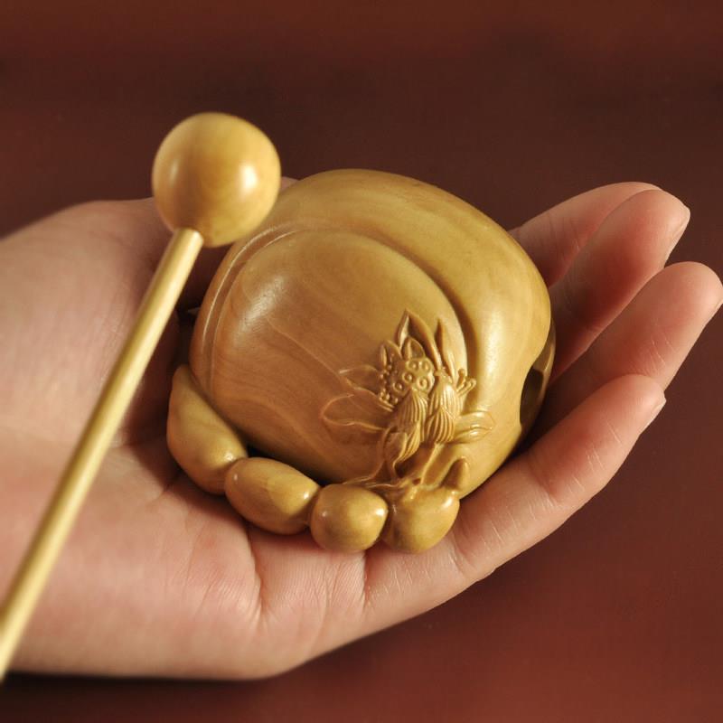 黄杨木雕莲花木鱼小法器随身携带实木迷你打击乐器静心摆件手把件