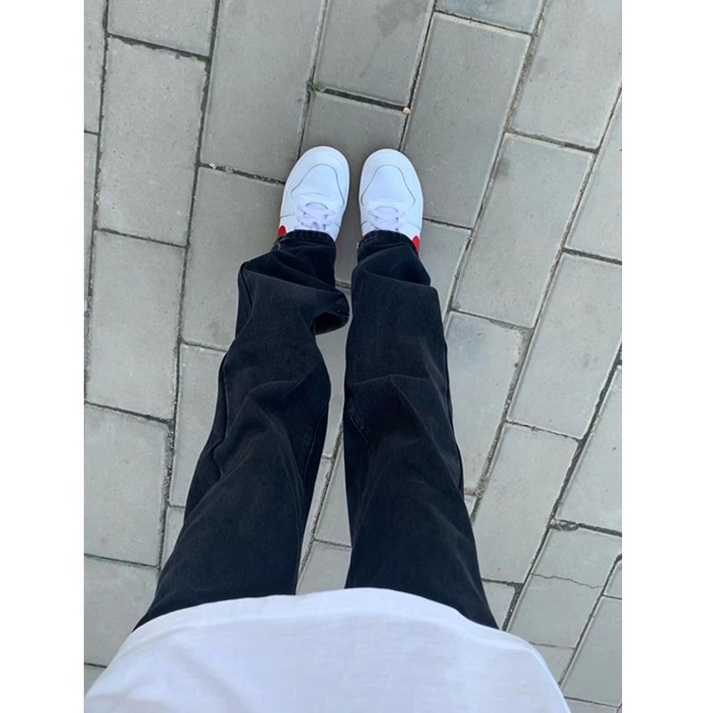 美式hiphop牛仔裤女设计感小众宽松直筒阔腿裤子女春秋冬季潮高街