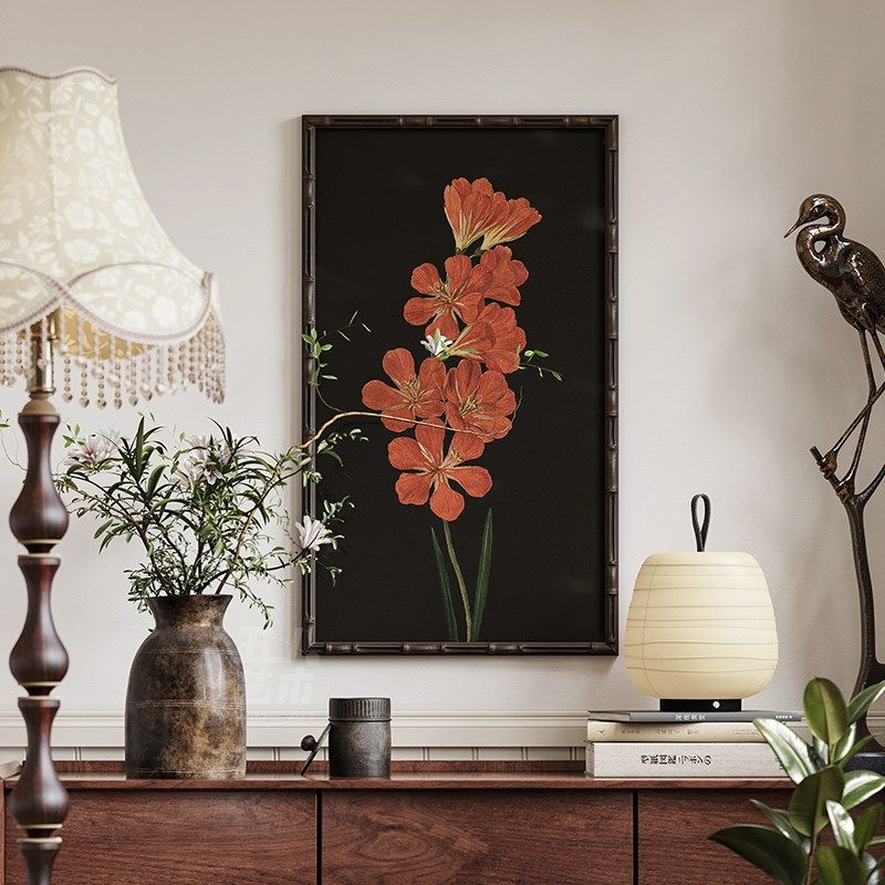 中古风客厅背景墙装饰画轻奢花卉高级感玄关摆画中式复古艺术壁画,家居饰品,现代装饰画,淘宝优惠券,粉丝福利购,淘宝优惠卷