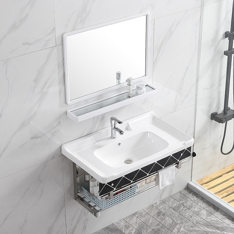 不锈钢挂墙式洗脸盆柜组合卫生间简易洗手盆小户型陶瓷一体洗漱台,家装主材,挂墙式洗脸盆,淘宝优惠券,粉丝福利购,淘宝优惠卷