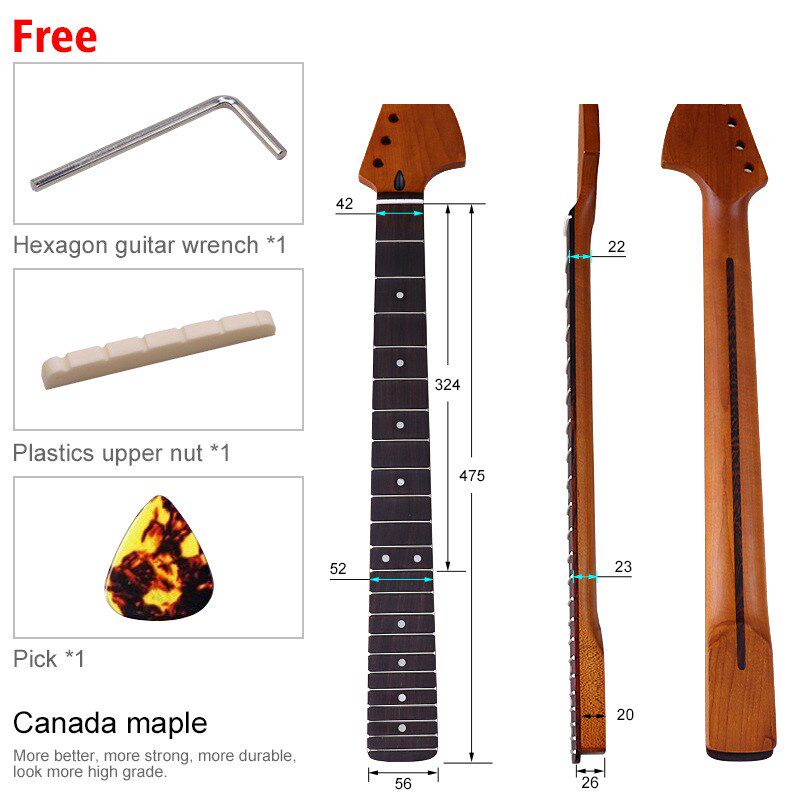电吉他琴颈大f头烤枫琴颈6弦22品琴柄玫瑰木乐器配件改装DIY吉他