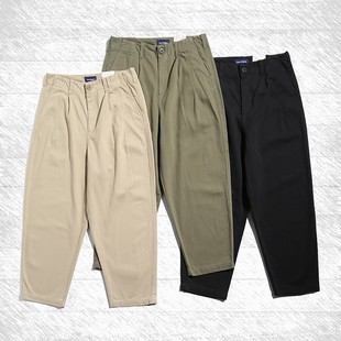 男士 休闲裤 春秋工装 微锥形九分裤 卡其色阔腿 裤 日系纯棉宽松萝卜裤