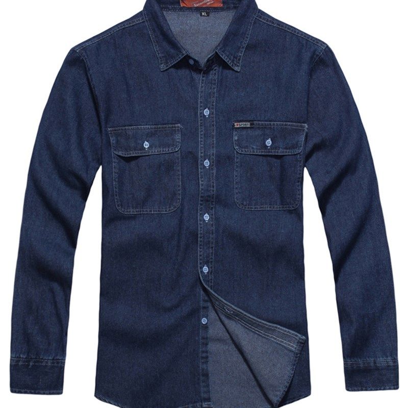 春秋纯棉长袖牛仔衬衫耐磨耐穿制服电焊焊工工作服化工衣服男