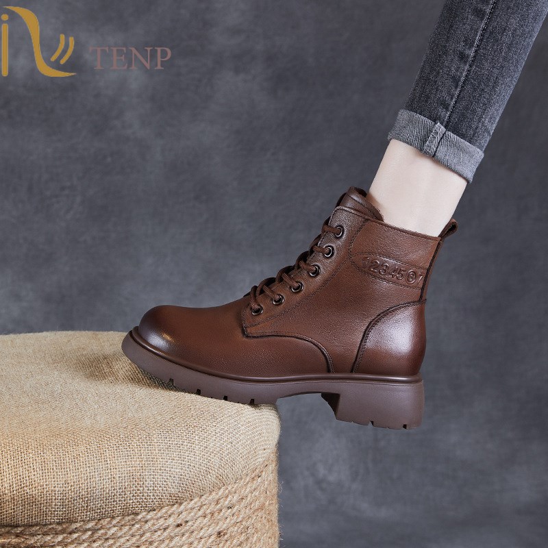 2024早秋f棕色马丁靴女靴子英伦风皮靴新款系带时尚短靴数字单靴