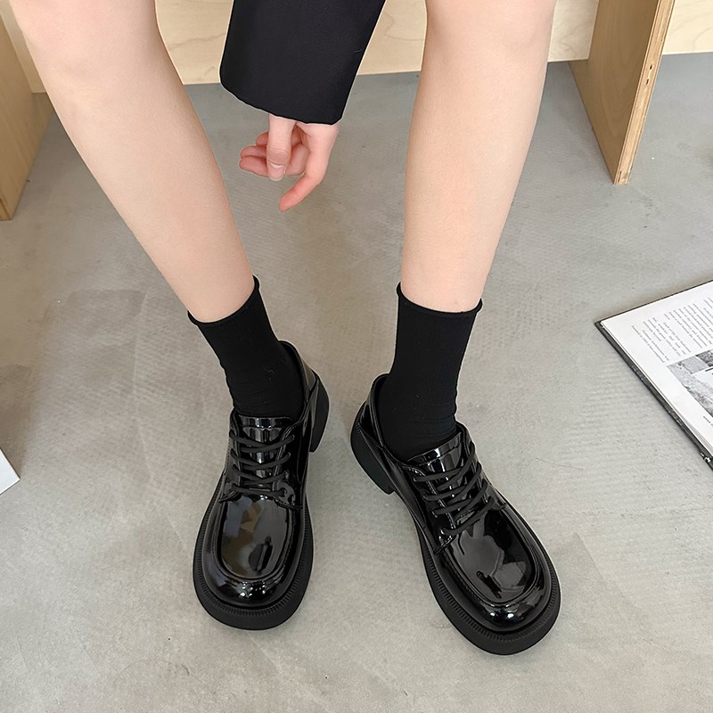 小皮鞋女2024年春秋新款低跟通勤黑色H系带单鞋百搭工作鞋软底鞋