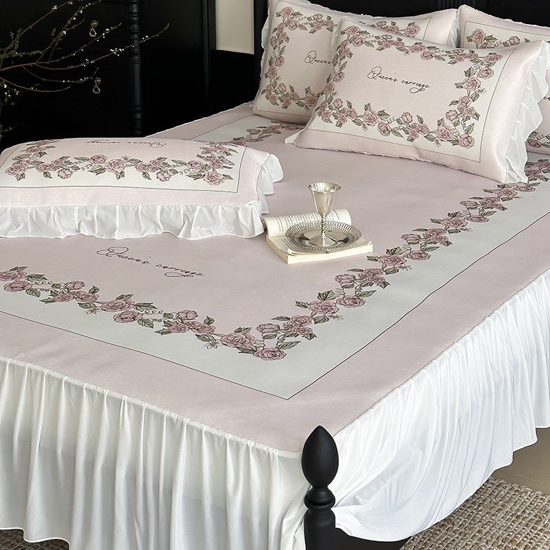 法式冰丝席床裙款凉席三件套可水洗折叠A类抗菌凉感空调软席子夏,床上用品,冰丝席,淘宝优惠券,粉丝福利购,淘宝优惠卷