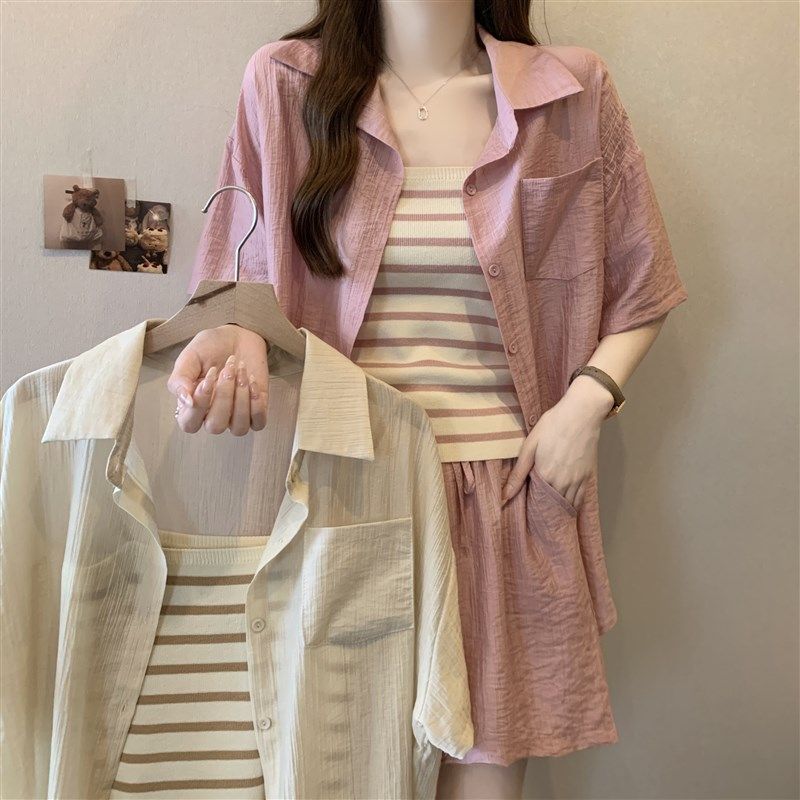 夏季辣妈款外出哺乳套装衬衫上衣短裤打底条纹吊带产后喂奶三件套,孕妇装/孕产妇用品/营养,家居服套装,淘宝优惠券,粉丝福利购,淘宝优惠卷