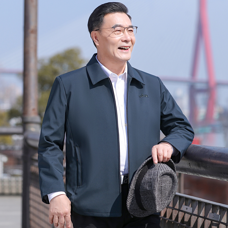 爸爸秋装外套中老年男装老人休闲上衣春秋款中年男士夹克爷爷春装