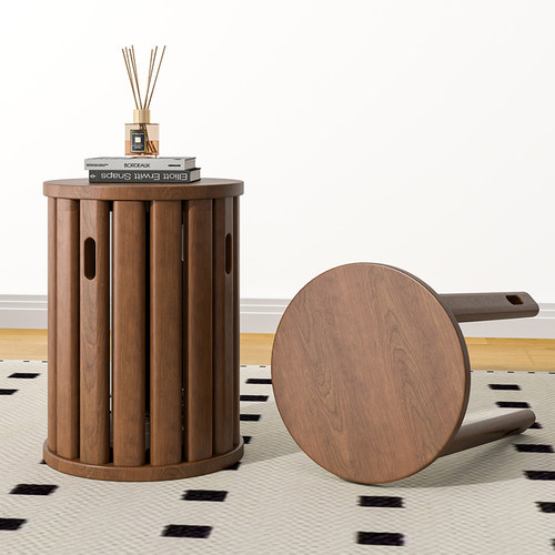 叠叠乐实木圆凳子茶几家用可叠放凳现代吃饭登子餐桌凳原木新中式