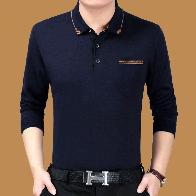 春秋新款长袖t恤男薄款中年秋衣服中老年人体恤衫上衣有口袋爸爸