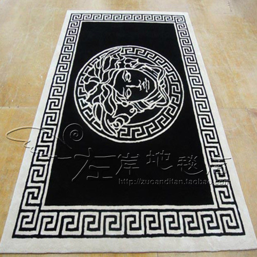 潮牌轻奢欧式g美式黑白地毯客厅茶几卧室床尾书房手工腈纶地毯定