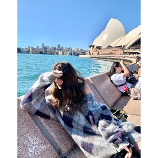 Xinlei 街头菱形高比例马海毛羊毛套头廓形v领毛衣上衣女 Lin