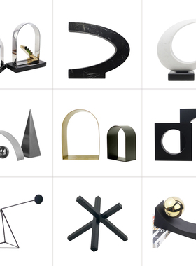 简约现代轻奢创意大理石金属几何摆件样板间书房酒柜电视柜装饰品