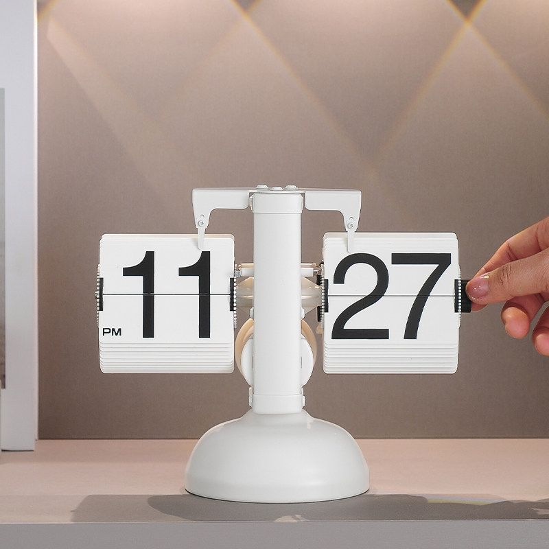 桌面座钟翻页简约摆件装台钟创意日历现代时钟机械客厅自动钟表
