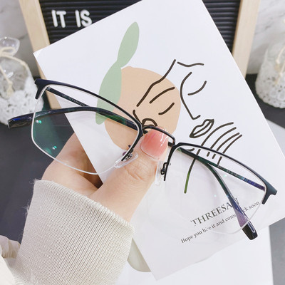 配纯钛近视眼镜框男超轻半框可配镜片大脸眼O睛框镜架商务近视镜