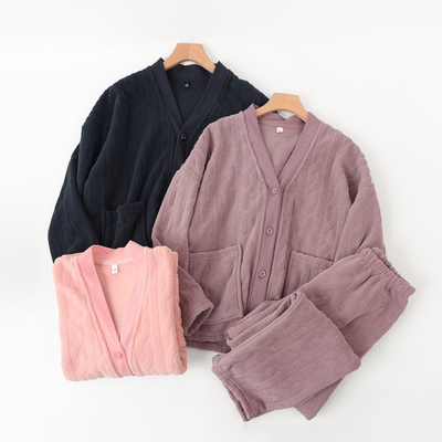 80933 情侣款 雪粒绒家居服套装 男士女士开衫睡衣睡裤 起居服