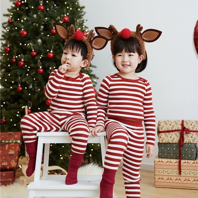 2024秋冬儿童针织打底衫婴幼儿条纹家居服套装男女童圣诞新年毛衣,童装/婴儿装/亲子装,套装,淘宝优惠券,粉丝福利购,淘宝优惠卷
