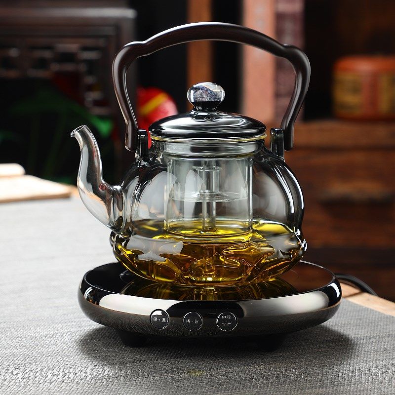 围炉煮茶壶透黑提梁壶玻璃电陶炉煮茶器炭火炉烧水蒸煮一体泡茶壶