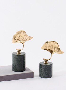 简约现代大理石银杏叶摆件样板房客厅办公室书柜轻奢酒柜装饰摆设