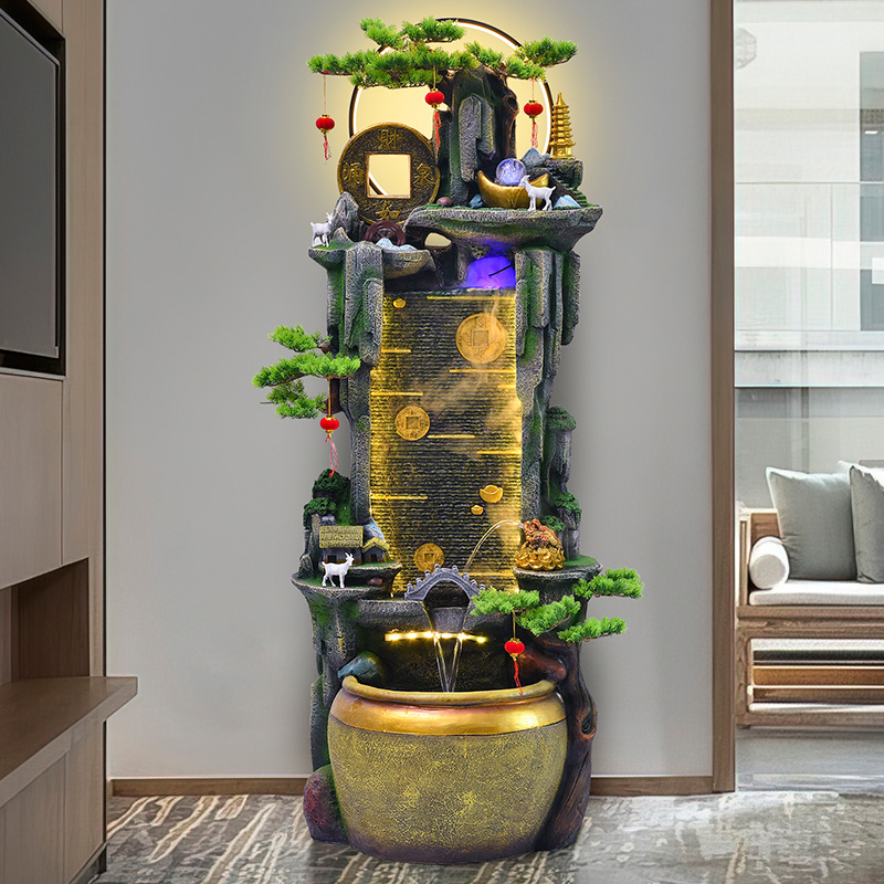 客厅玄关招财假山流水隔断摆件水幕墙造景喷泉鱼缸U循环水开业送