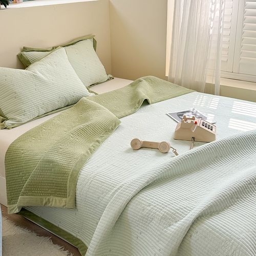 冬季加厚保暖一面纯棉一面宝宝绒双面可用床盖三件套防滑可机洗