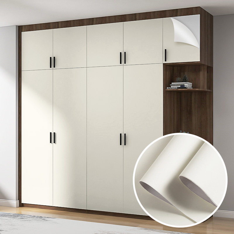 加厚肌肤感墙纸衣柜改色贴纸自粘旧柜子柜门移门改造家具翻新贴膜