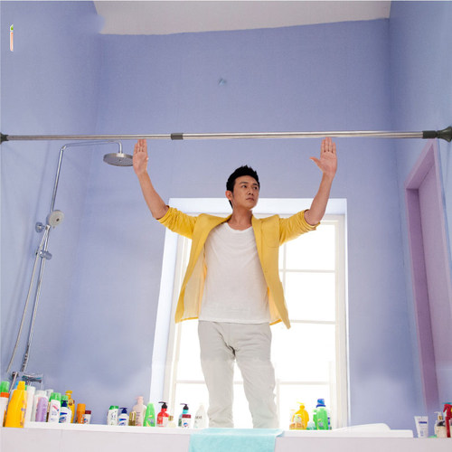 浴室伸缩杆免打孔窗帘杆单杆衣柜A挂衣杆室外伸缩晾衣架阳台晒衣