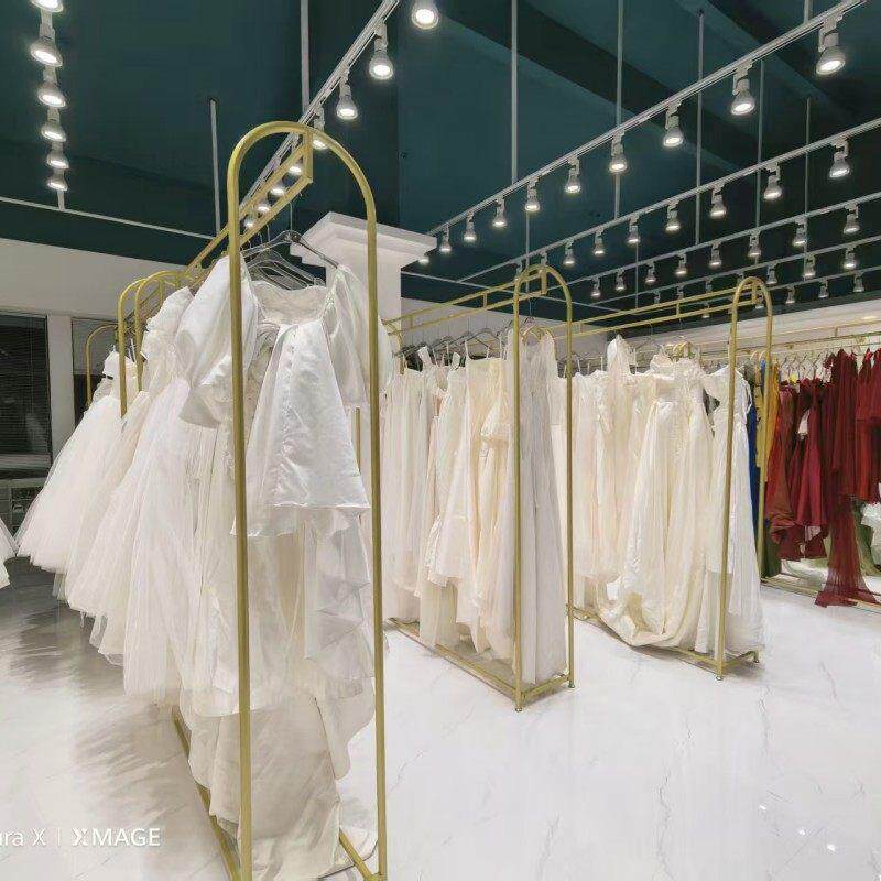 金色婚纱店展示架影楼礼服秀禾服挂衣架落地式拖尾婚纱专用货架