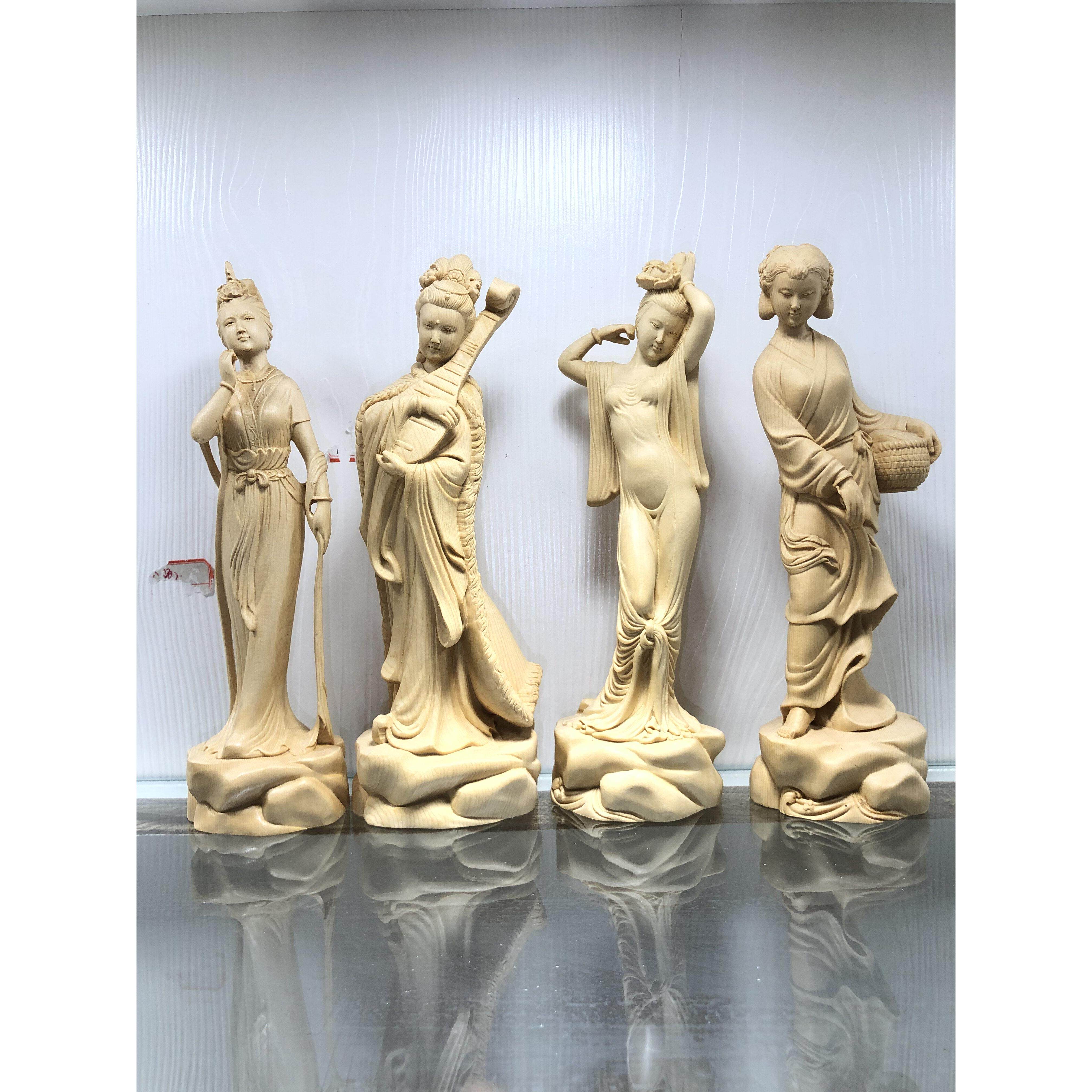 黄杨木雕刻中国古代四美经典人物石子王昭君貂蝉白杨玉环收藏饰品