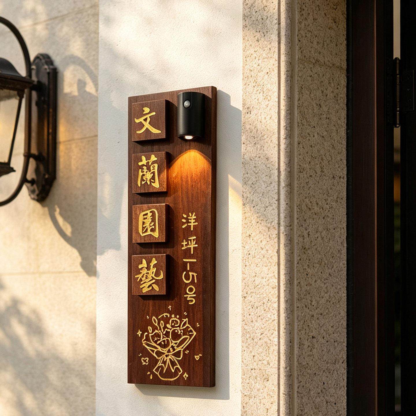 实木雕刻门牌定制别墅庭院入户门挂牌立体字门牌号中式复古装饰牌
