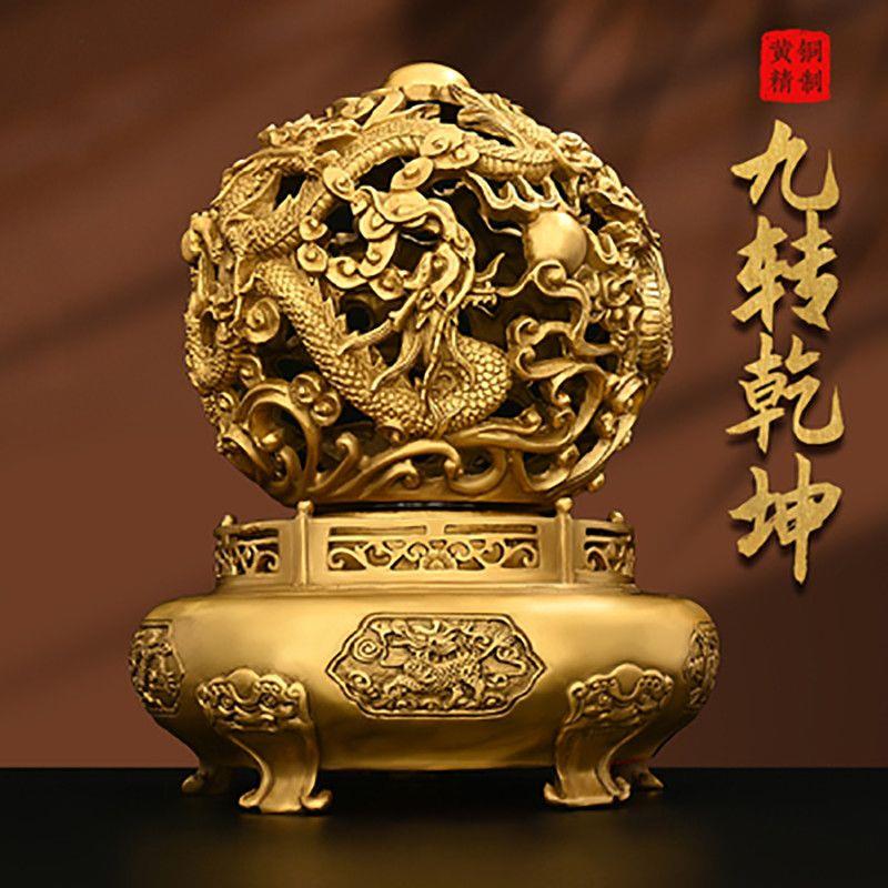 全铜聚宝盆九转干坤鼎纯铜摆件时来运转九龙戏珠鼎客厅家居办公室