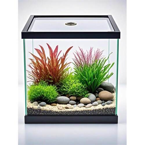 25新款黑边带盖生态桌面鱼缸家用超白玻璃金鱼水草小型水族箱