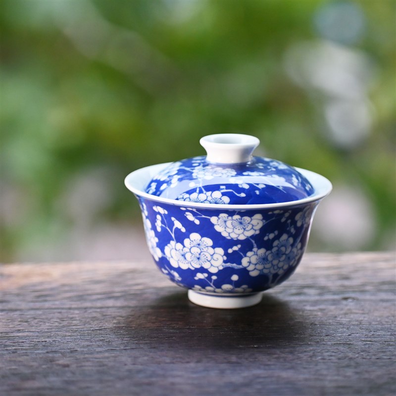 沁茗堂 景德镇青花手绘冰梅盖碗 纯手工陶瓷复古功夫茶具泡茶碗