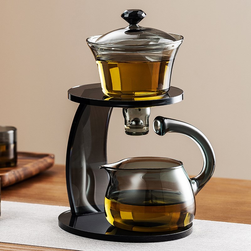 2025新款磁吸懒人自动泡茶器盖碗茶壶碗茶杯茶盘玻璃茶具套装家用