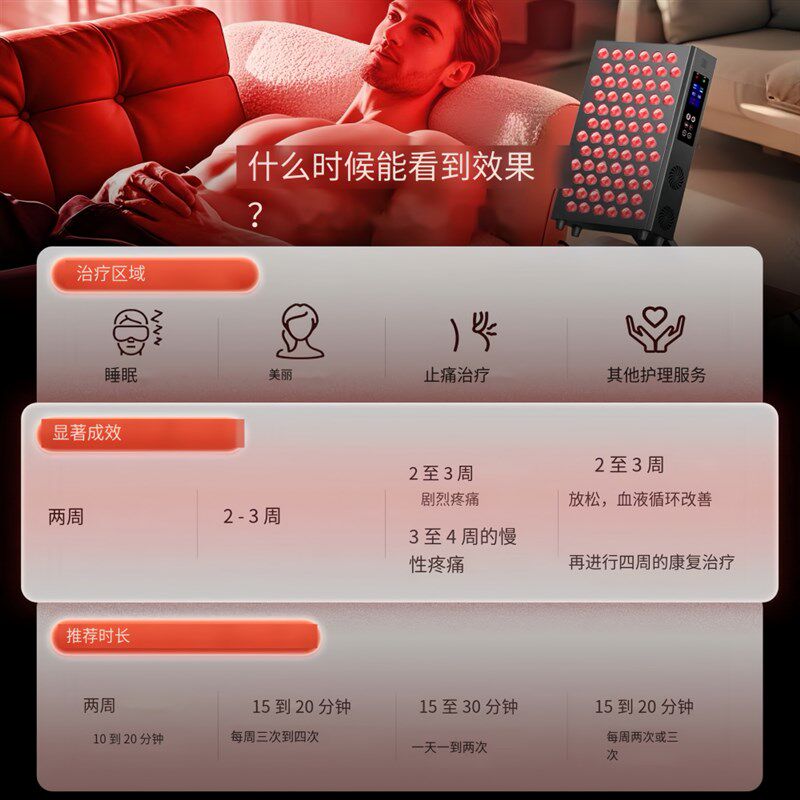 新款家用美容灯近红外线LED理疗灯定时调光660nm-850nm光疗设备