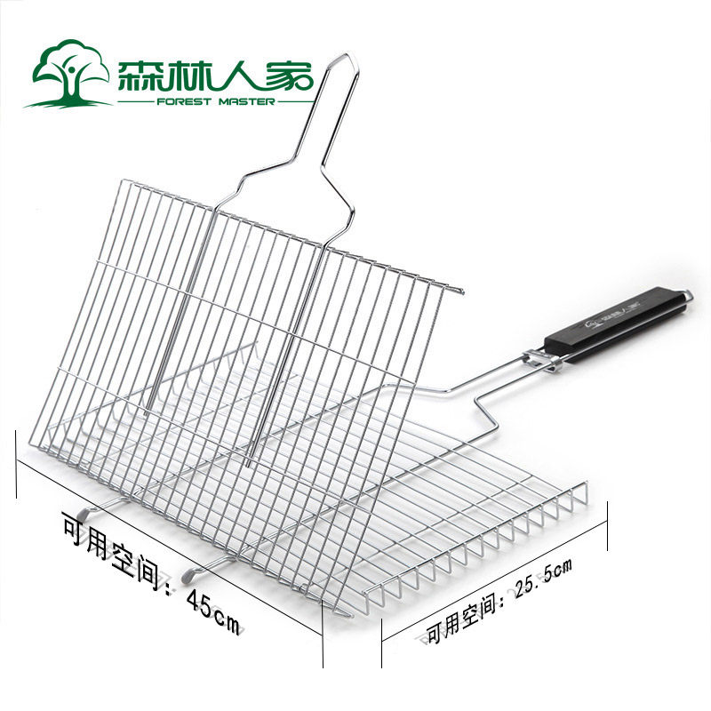森林人家烧烤工具烧烤鱼夹烧烤夹子大号网加粗烤肉户外网用具夹板